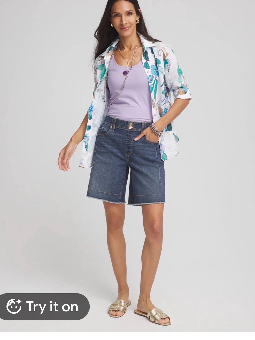Chico's Pull-On Short - Blue with Gold Buttons